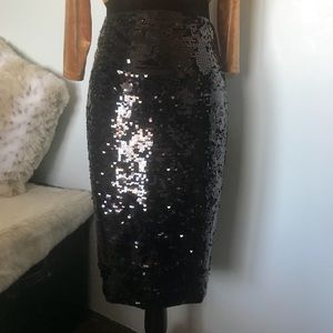 Black sequin midi skirt